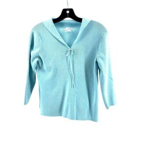 Pierre Cardin Women's Mint Green 3/4 Sleeve Collared Knit Sweater Top Size M